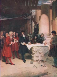 König Charles besucht Wren während des Baus von St. Pauls, aus Cassells Geschichte des britischen Volkes, veröffentlicht von der Waverley Book Company Limited, ca. 1940